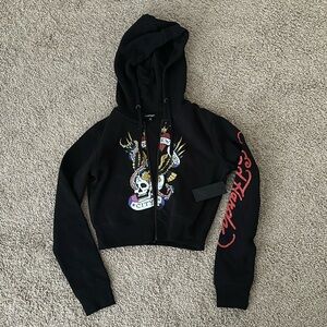 Ed Hardy NYC Skull Cropped Zip Up Hoodie